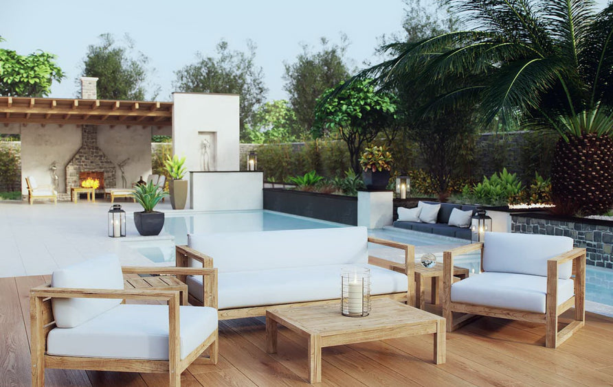 Cedar 6 Piece Outdoor Patio Teak Set in Natural White