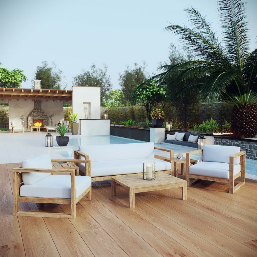 Cedar 6 Piece Outdoor Patio Teak Set in Natural White