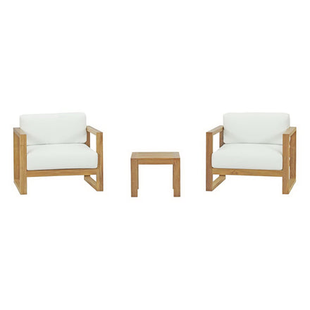 Upland 3 Piece Outdoor Patio Teak Set in Natural White