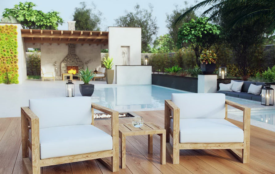 Cedar 3 Piece Outdoor Patio Teak Set in Natural White