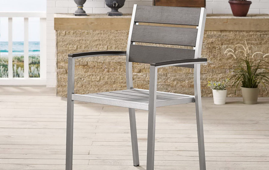 Marlow Outdoor Patio Aluminum Dining Armchair in Silver Gray