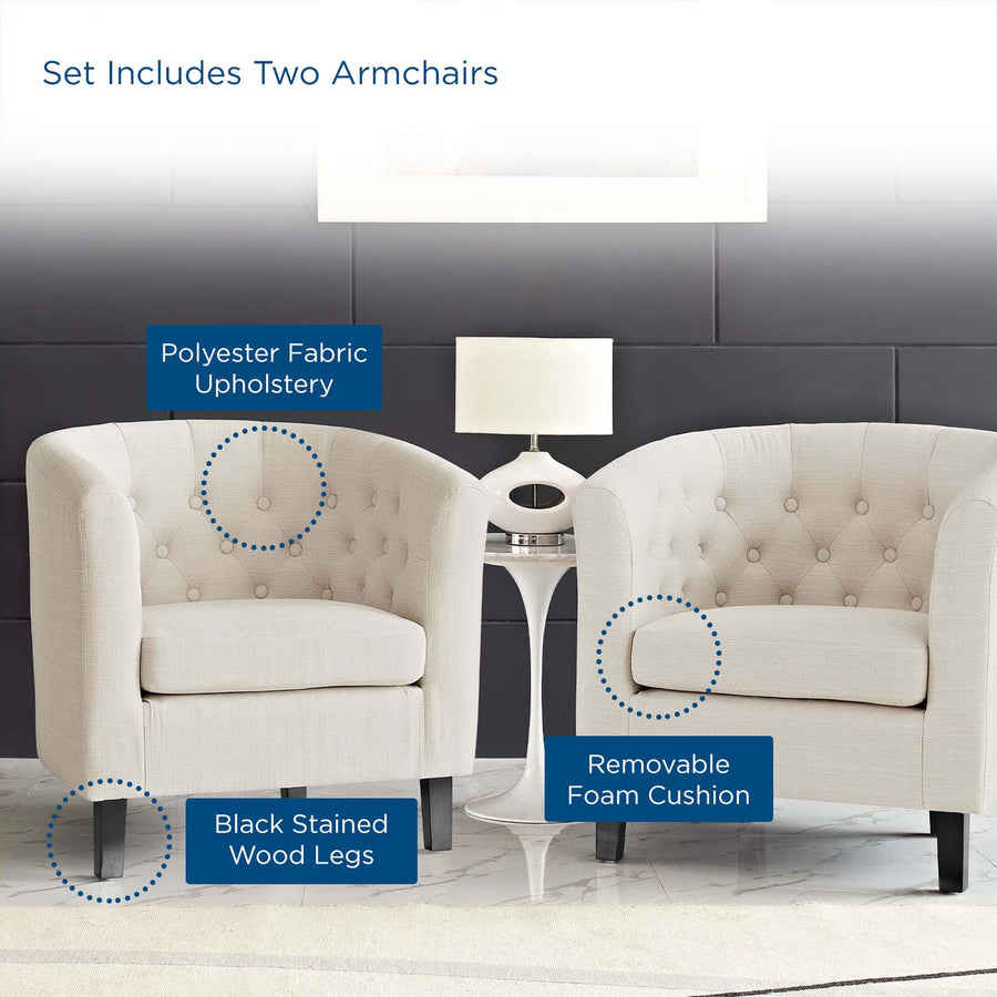 Hadley 2 Piece Upholstered Fabric Armchair Set in Beige
