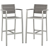 Marlow Outdoor Patio Aluminum Bar Stool Set of 2 in Silver Gray