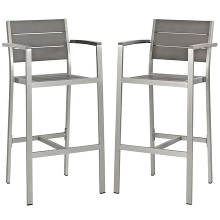 Shore Outdoor Patio Aluminum Bar Stool Set of 2 in Silver Gray