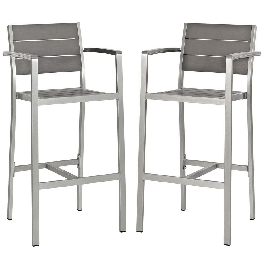 Marlow Outdoor Patio Aluminum Bar Stool Set of 2 in Silver Gray
