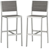 Marlow Outdoor Patio Aluminum Armless Bar Stool Set of 2 in Silver Gray
