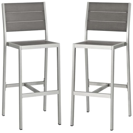 Shore Outdoor Patio Aluminum Armless Bar Stool Set of 2 in Silver Gray