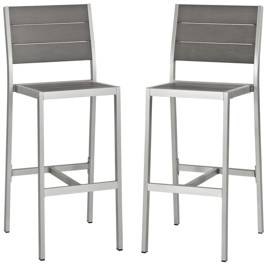 Marlow Outdoor Patio Aluminum Armless Bar Stool Set of 2 in Silver Gray