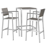 Marlow 3 Piece Outdoor Patio Aluminum Pub Set in Silver Gray