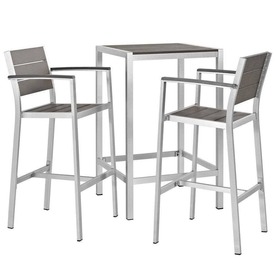 Marlow 3 Piece Outdoor Patio Aluminum Pub Set in Silver Gray