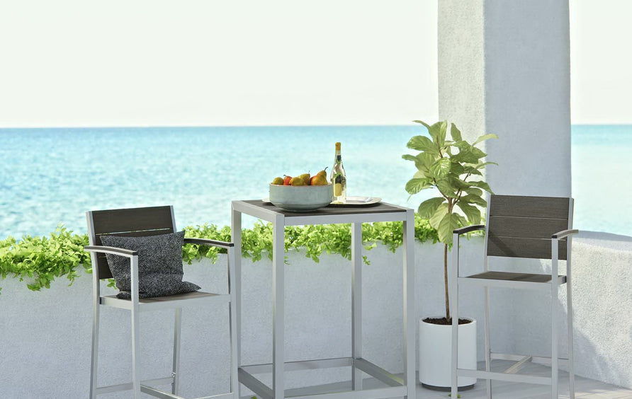 Marlow 3 Piece Outdoor Patio Aluminum Pub Set in Silver Gray