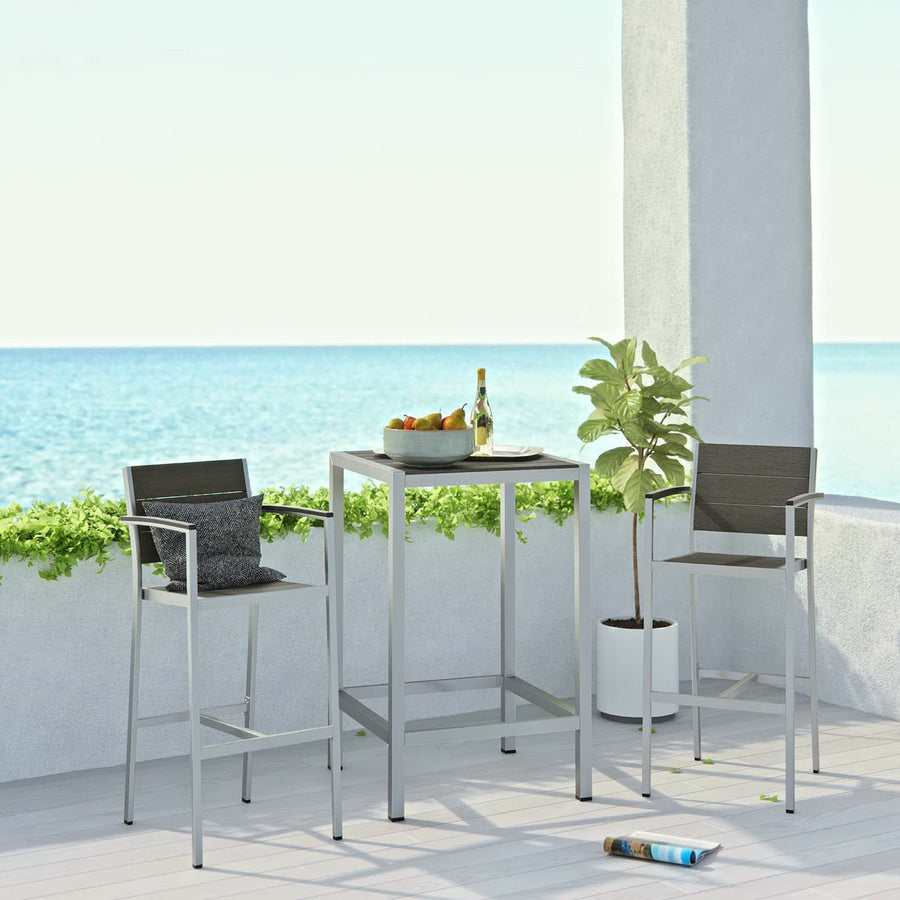 Marlow 3 Piece Outdoor Patio Aluminum Pub Set in Silver Gray