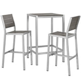 Marlow 3 Piece Outdoor Patio Aluminum Pub Set in Silver Gray