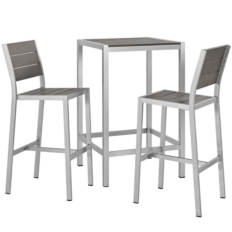 Marlow 3 Piece Outdoor Patio Aluminum Pub Set in Silver Gray