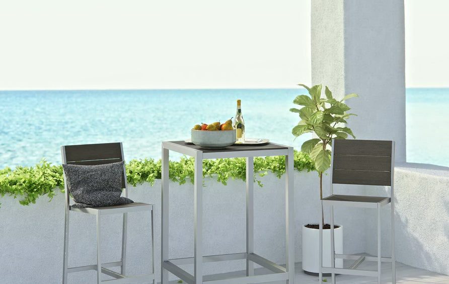 Marlow 3 Piece Outdoor Patio Aluminum Pub Set in Silver Gray