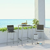 Marlow 3 Piece Outdoor Patio Aluminum Pub Set in Silver Gray