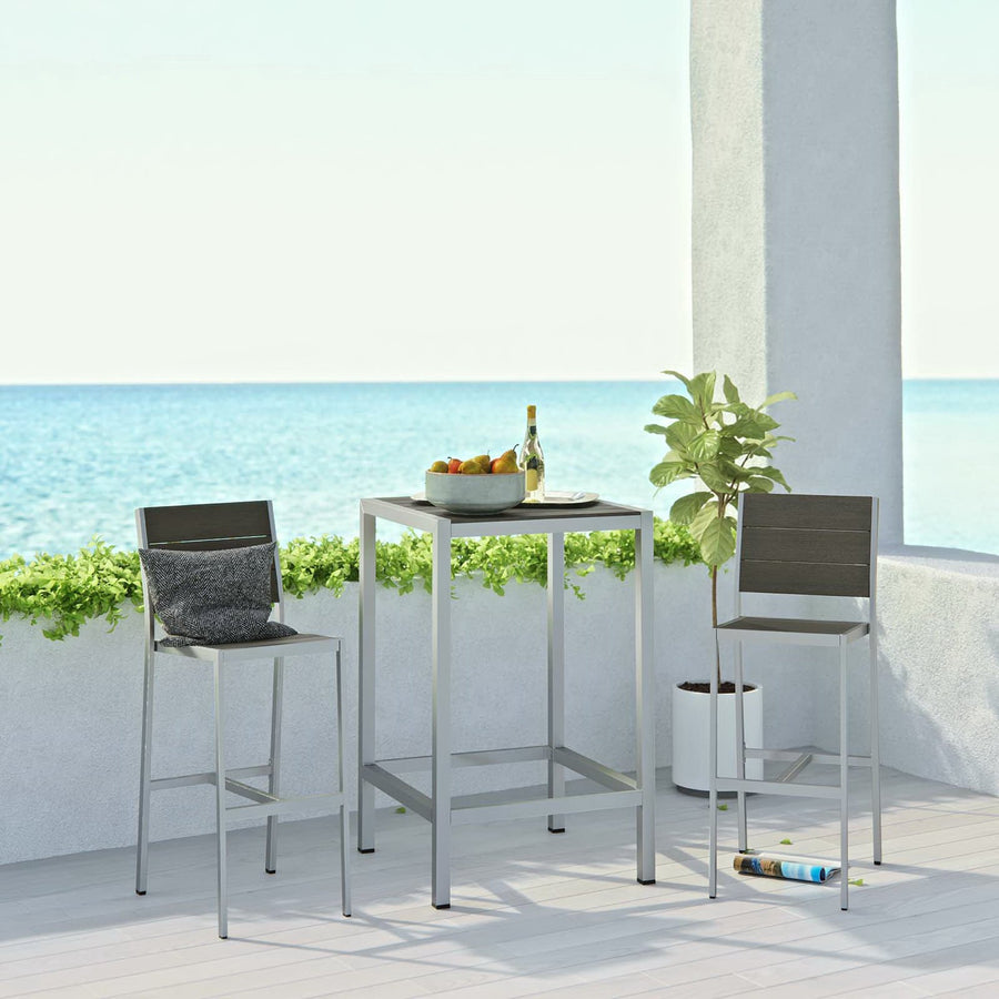 Marlow 3 Piece Outdoor Patio Aluminum Pub Set in Silver Gray