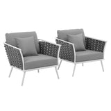 Willow Outdoor Patio Aluminum Armchair Set of 2 in White Gray