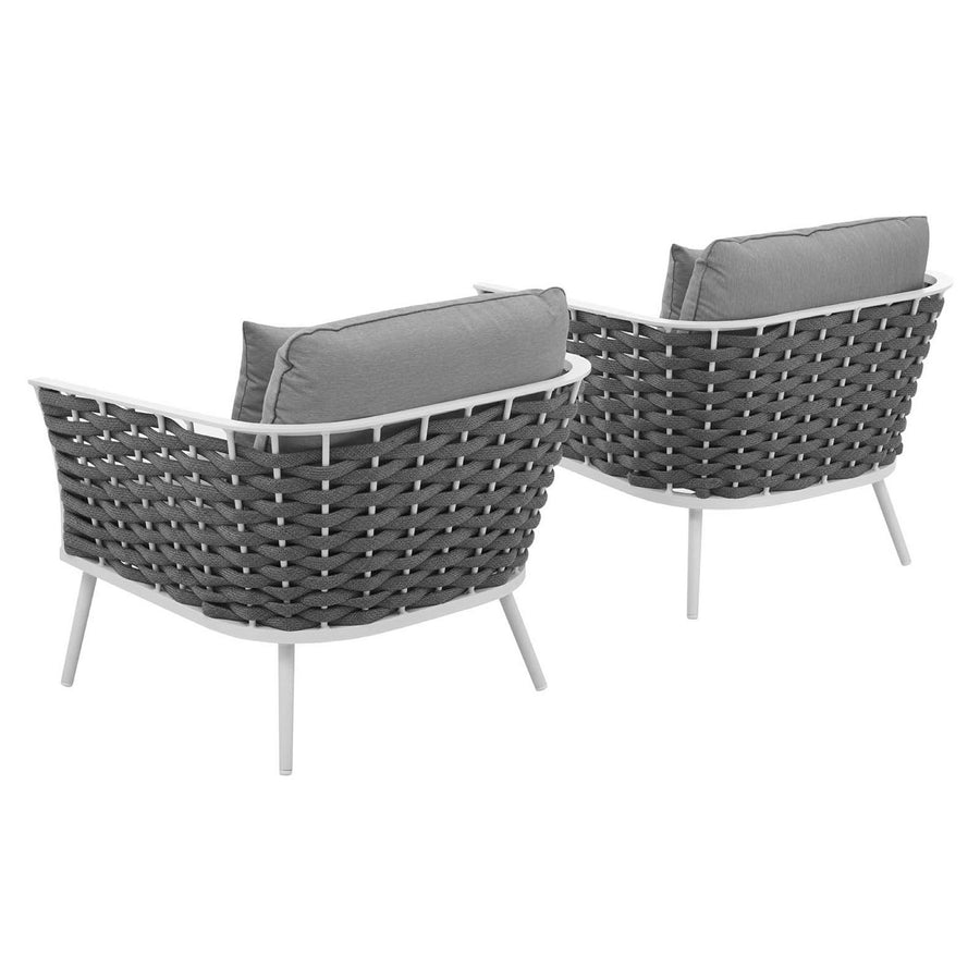 Willow Outdoor Patio Aluminum Armchair Set of 2 in White Gray