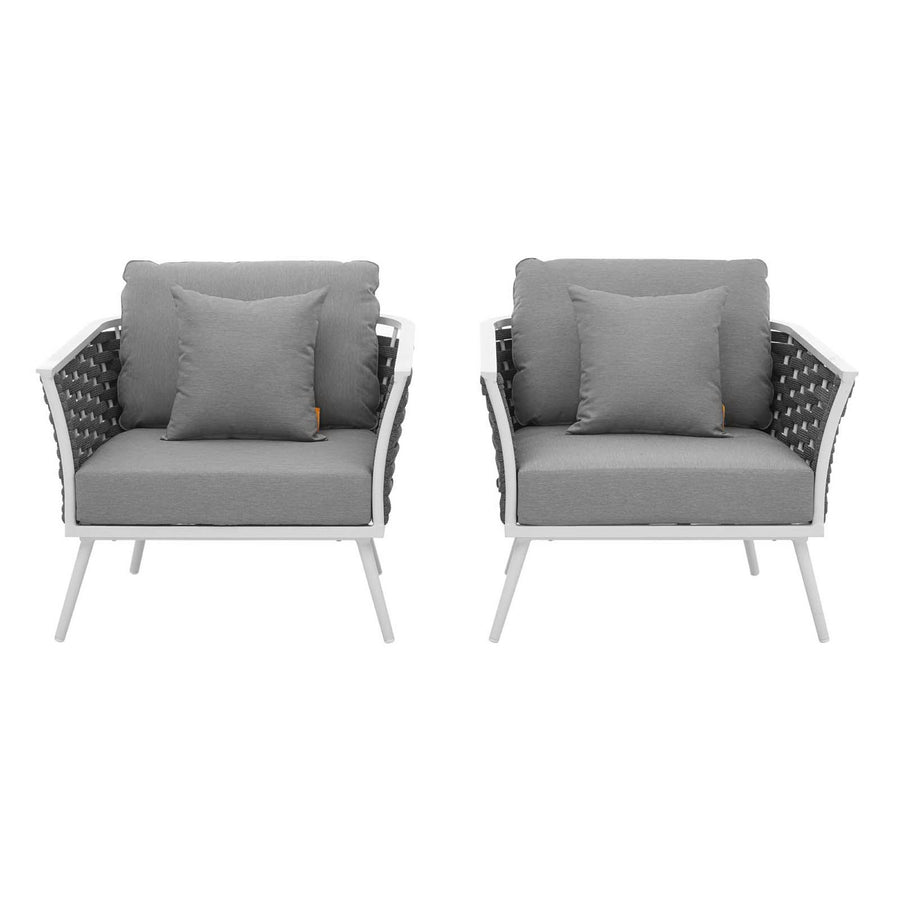 Willow Outdoor Patio Aluminum Armchair Set of 2 in White Gray