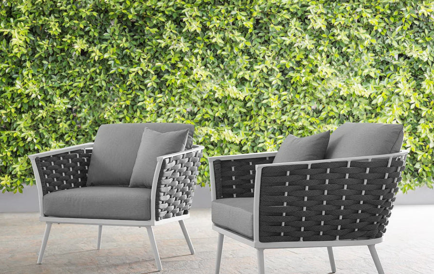 Willow Outdoor Patio Aluminum Armchair Set of 2 in White Gray