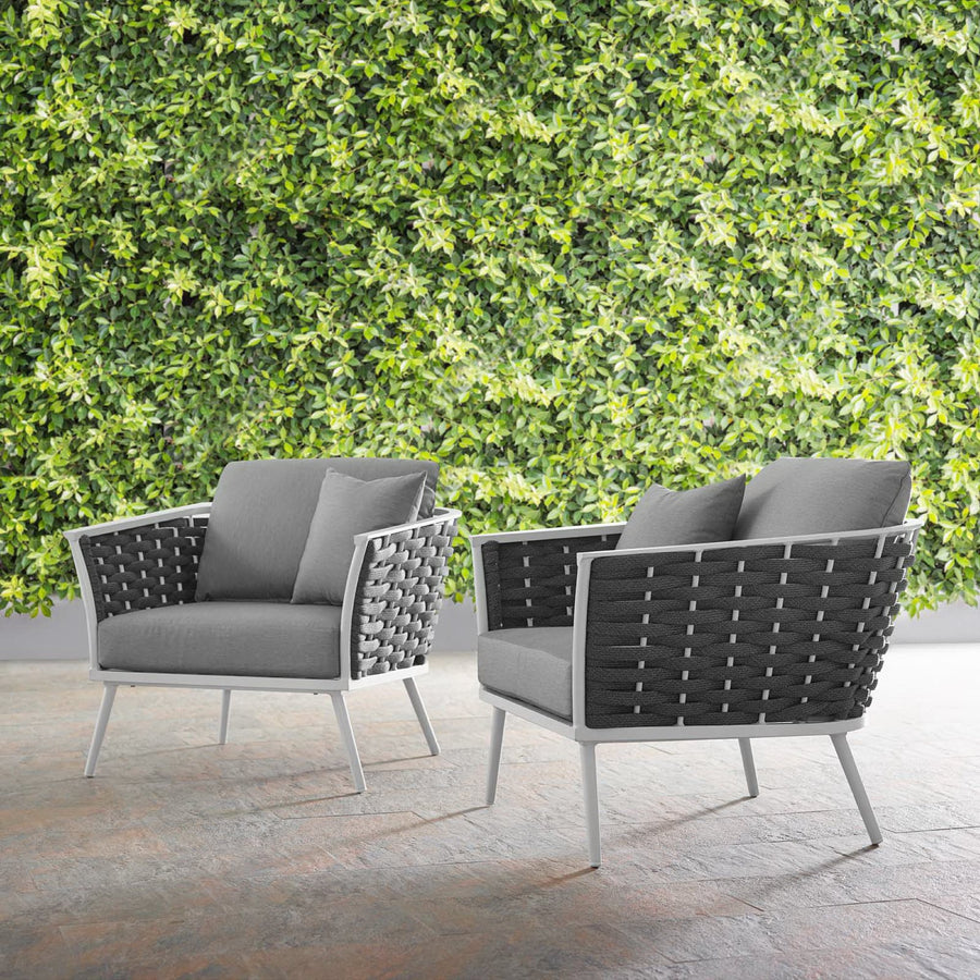 Willow Outdoor Patio Aluminum Armchair Set of 2 in White Gray
