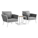 Willow 3 Piece Outdoor Patio Aluminum Sectional Sofa Set in White Gray