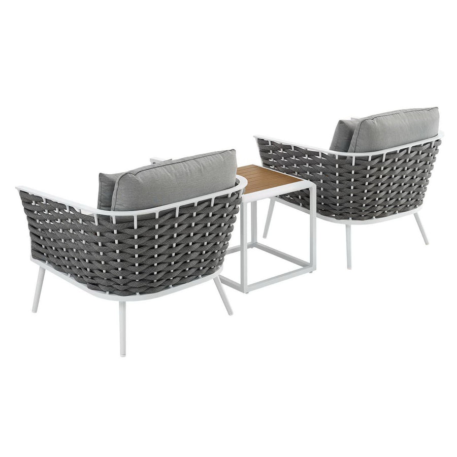 Willow 3 Piece Outdoor Patio Aluminum Sectional Sofa Set in White Gray