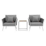 Willow 3 Piece Outdoor Patio Aluminum Sectional Sofa Set in White Gray