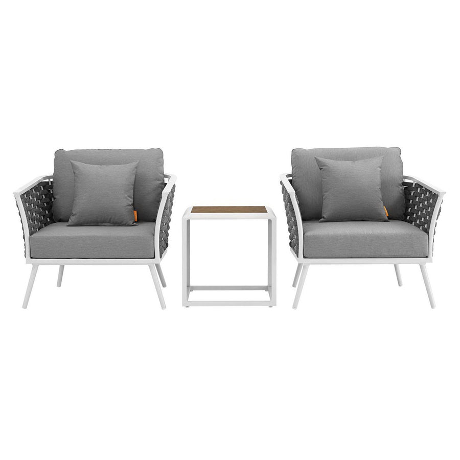 Willow 3 Piece Outdoor Patio Aluminum Sectional Sofa Set in White Gray
