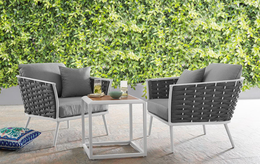 Willow 3 Piece Outdoor Patio Aluminum Sectional Sofa Set in White Gray