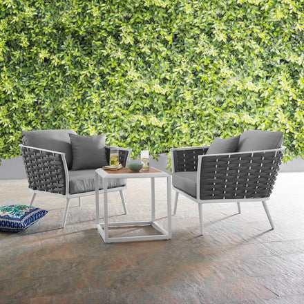 Stance 3 Piece Outdoor Patio Aluminum Sectional Sofa Set in White Gray