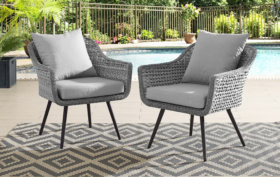 Bodhi Outdoor Patio Wicker Rattan Armchair Set of 2 in Gray Gray