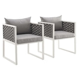 Willow Outdoor Patio Aluminum Dining Armchair Set of 2 in White Gray