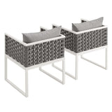 Willow Outdoor Patio Aluminum Dining Armchair Set of 2 in White Gray