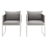 Willow Outdoor Patio Aluminum Dining Armchair Set of 2 in White Gray