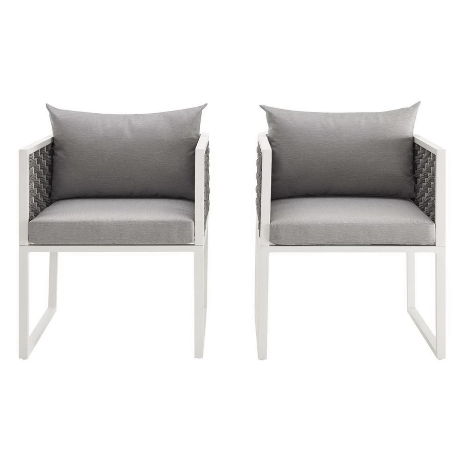 Willow Outdoor Patio Aluminum Dining Armchair Set of 2 in White Gray
