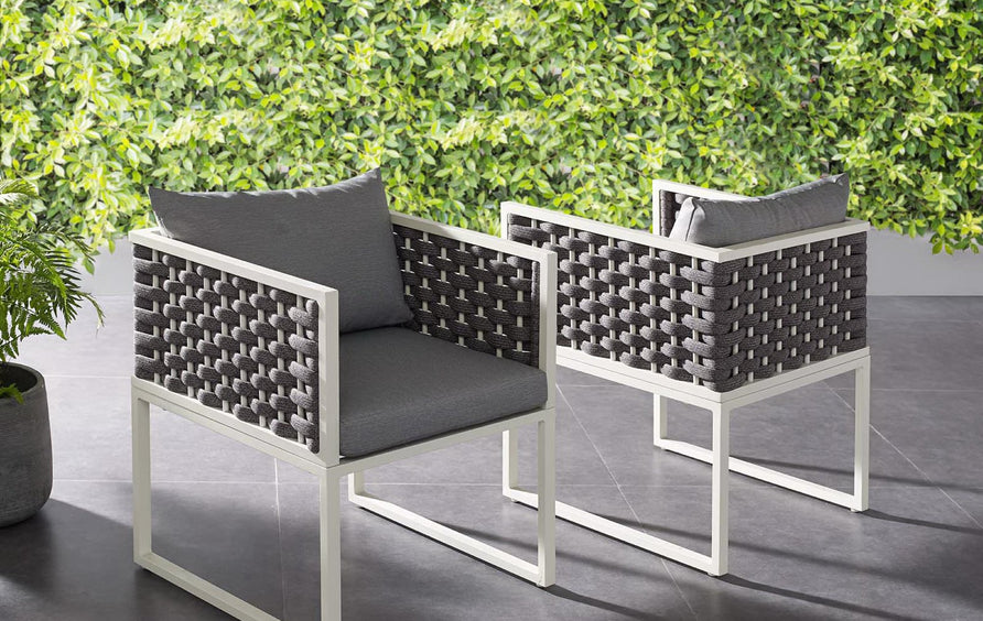 Willow Outdoor Patio Aluminum Dining Armchair Set of 2 in White Gray