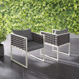 Willow Outdoor Patio Aluminum Dining Armchair Set of 2 in White Gray