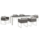 Willow 7 Piece Outdoor Patio Aluminum Dining Set in White Gray