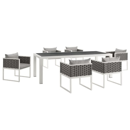 Stance 7 Piece Outdoor Patio Aluminum Dining Set in White Gray