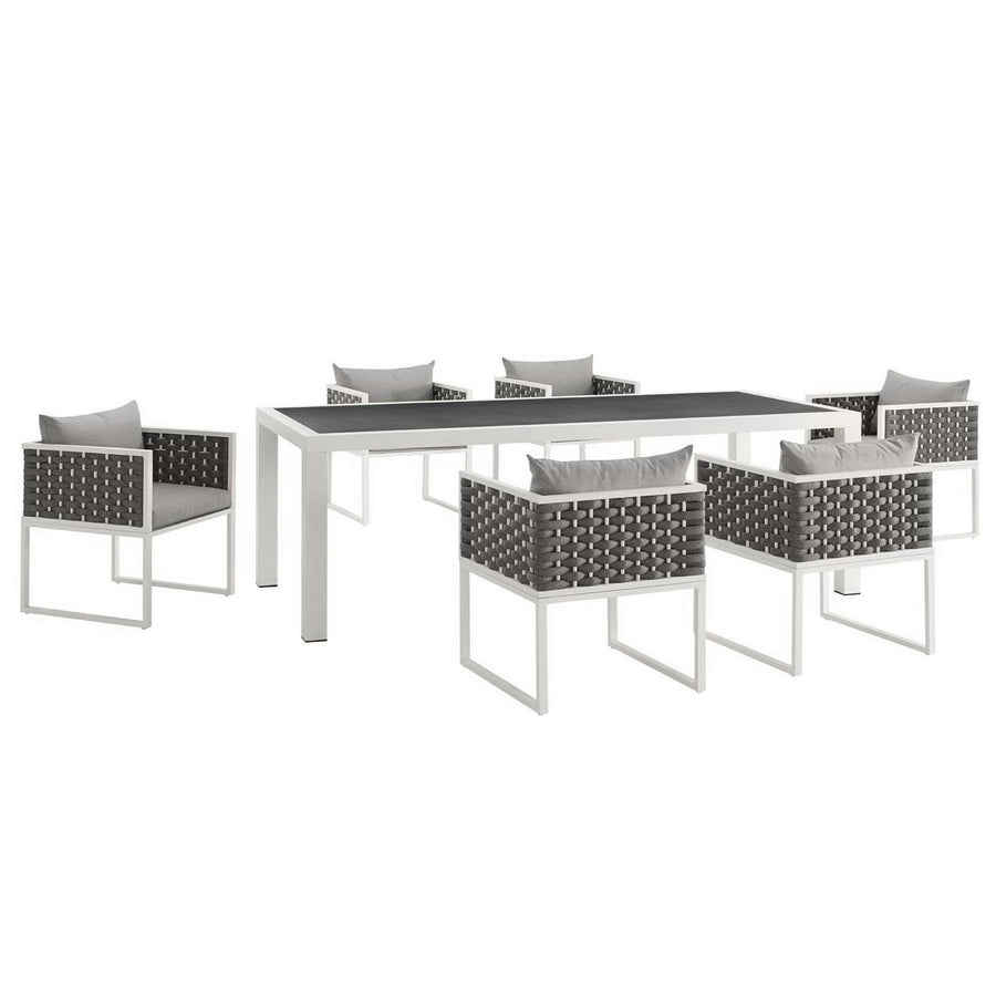Willow 7 Piece Outdoor Patio Aluminum Dining Set in White Gray
