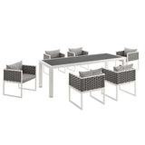 Willow 7 Piece Outdoor Patio Aluminum Dining Set in White Gray