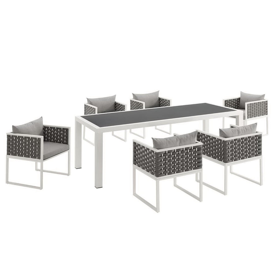 Willow 7 Piece Outdoor Patio Aluminum Dining Set in White Gray