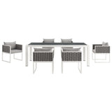 Willow 7 Piece Outdoor Patio Aluminum Dining Set in White Gray