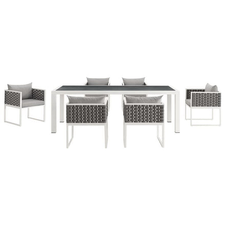Stance 7 Piece Outdoor Patio Aluminum Dining Set in White Gray