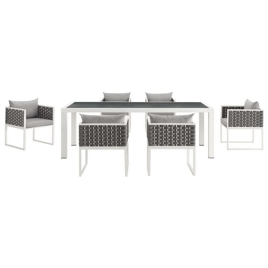 Willow 7 Piece Outdoor Patio Aluminum Dining Set in White Gray
