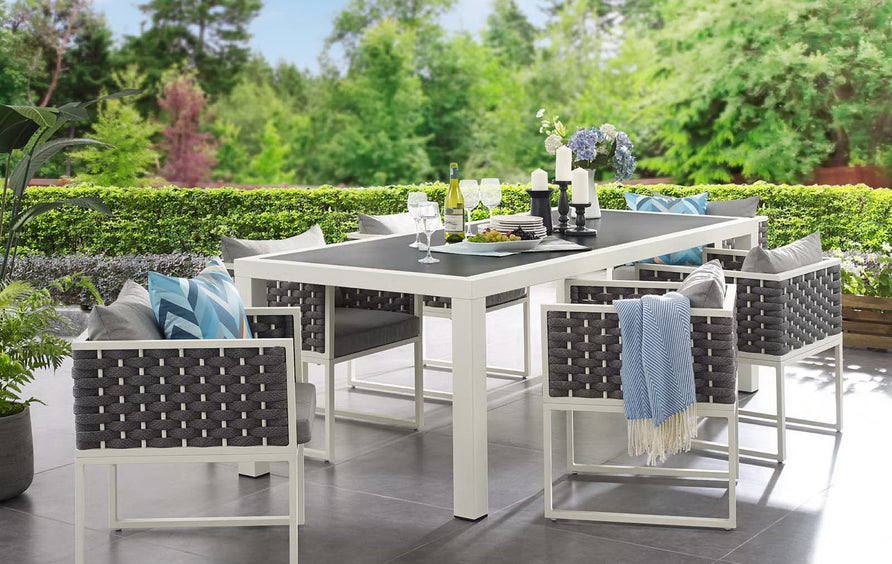 Willow 7 Piece Outdoor Patio Aluminum Dining Set in White Gray