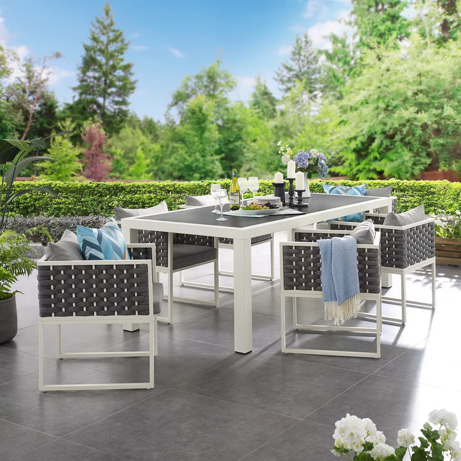 Willow 7 Piece Outdoor Patio Aluminum Dining Set in White Gray