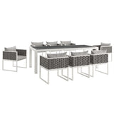 Willow 9 Piece Outdoor Patio Aluminum Dining Set in White Gray